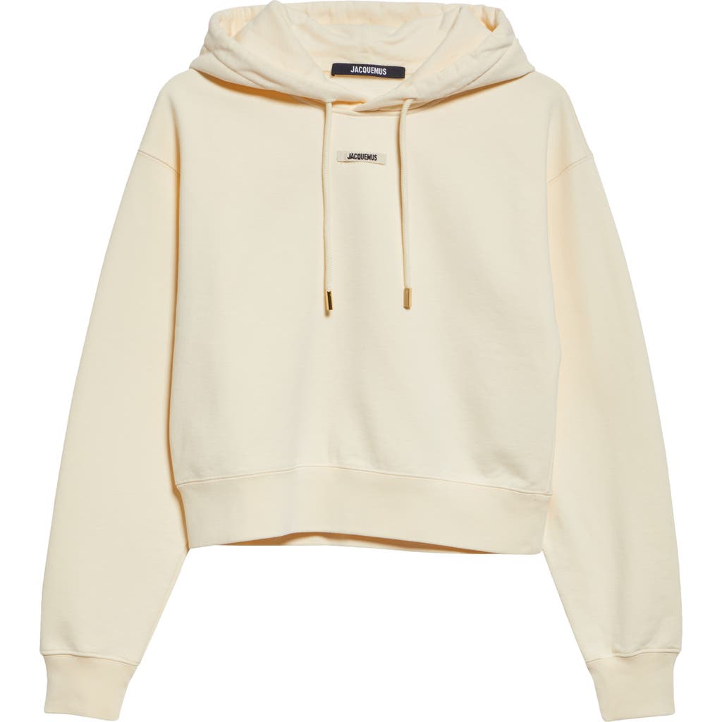 Jacquemus Cotton Hoodie With Drawstring Hood And Ribbed Details In Light Beige