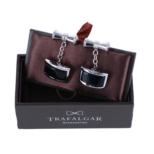 Shop Trafalgar Esteban The Black Agate Cufflinks In Silver