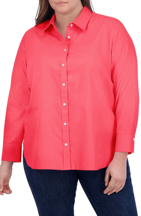 Plus size red 2025 button up shirt