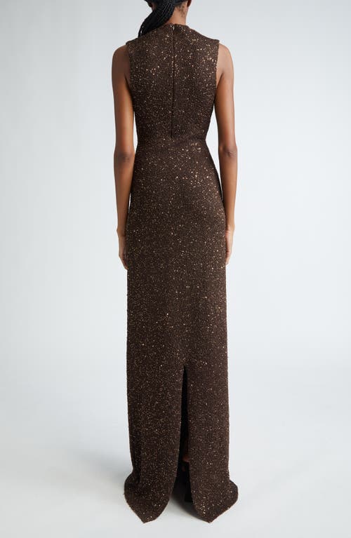 Lela Rose Sequin Embellished Column Gown In Chestnut