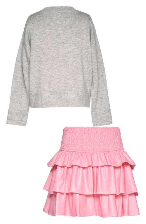 Shop Truly Me Kids' Swing Graphic Sweater & Ruffle Skirt Set In Grey