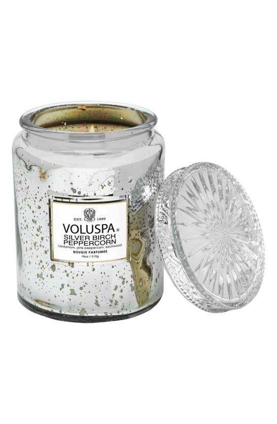 Voluspa Silver Birch Peppercorn Large Jar Candle 18 Oz. In Silver Birch