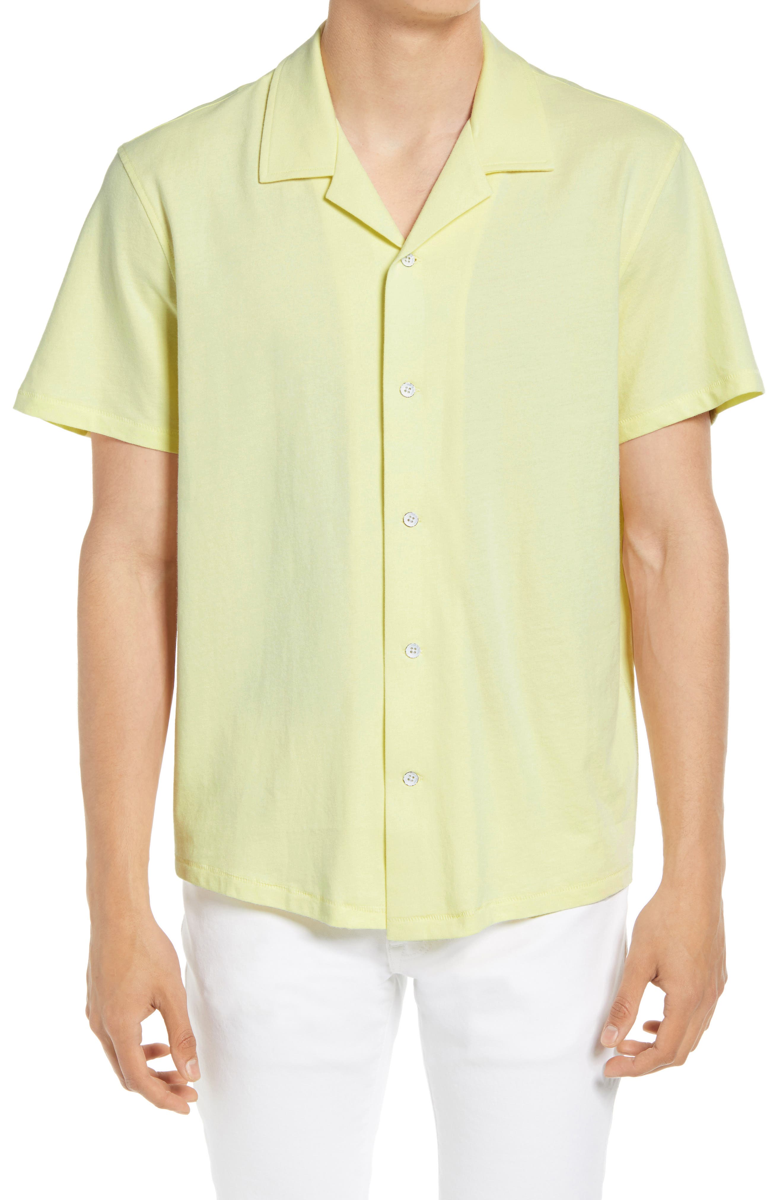 rag & bone Avery Knit Short Sleeve Button-Up Camp Shirt in Light Yellow at Nordstrom, Size X-Large