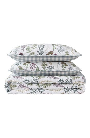 Eddie Bauer Flower Field Cotton Quilt 3-piece Set In White/grey/green