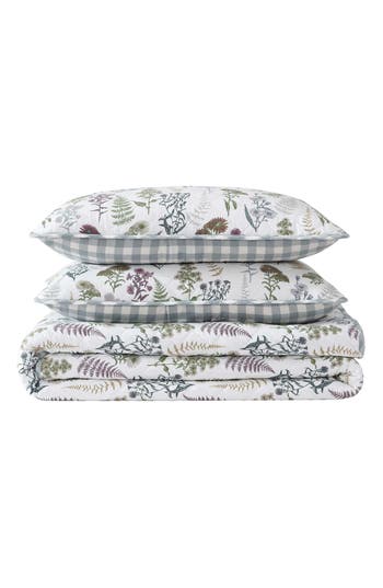 Shop Eddie Bauer Flower Field Cotton Quilt 3-piece Set In White/grey/green