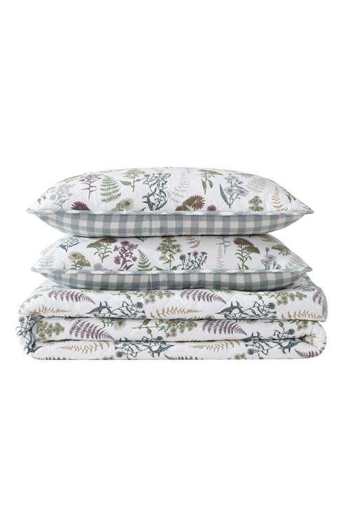 Eddie Bauer Flower Field Cotton Quilt 3-piece Set In White/grey/green