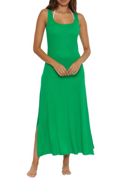 Mykonos Semisheer Ribbed Cover-Up Maxi Dress in Verde