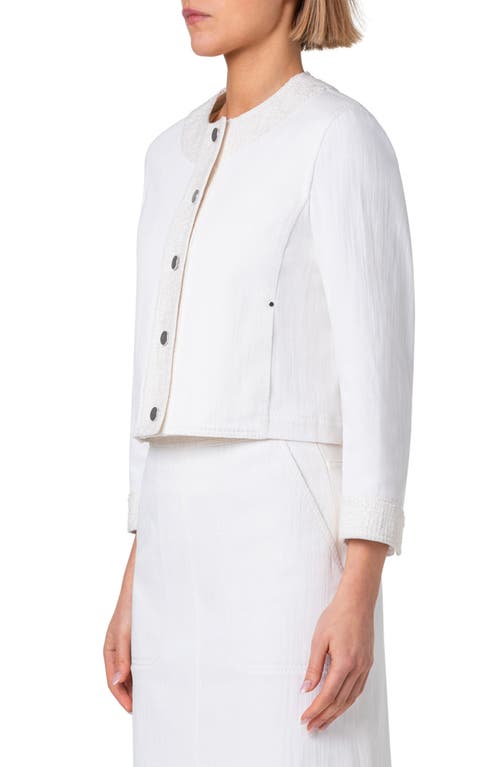 Akris Punto Tweed Trim Crop Jacket In Cream