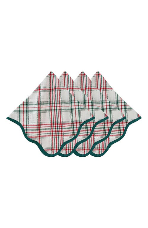 Shop Juliska Merry Tartan Set Of 4 Napkins In Mulberry/brown