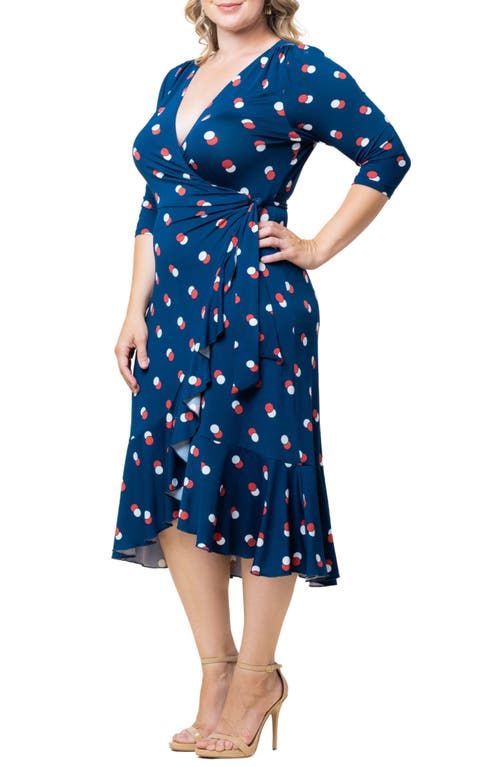 Shop Kiyonna Flirty Flounce Wrap Dress In Navy Dot Duo