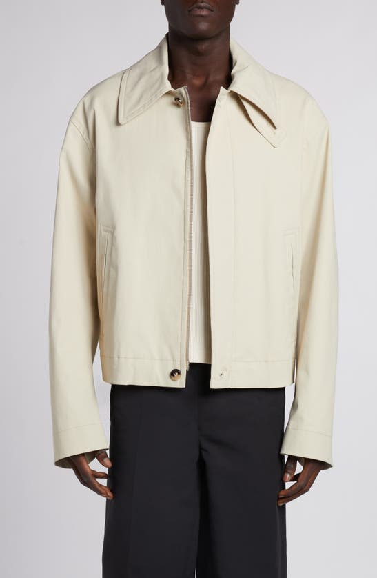 Shop Bottega Veneta Regular Fit Stretch Cotton Jacket In Ecru