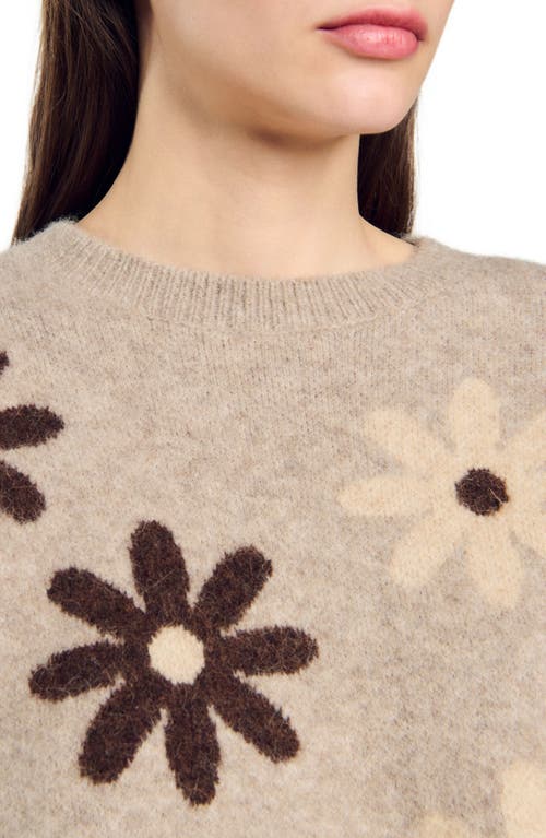 Shop Sandro Floral Knit Sweater In Beige