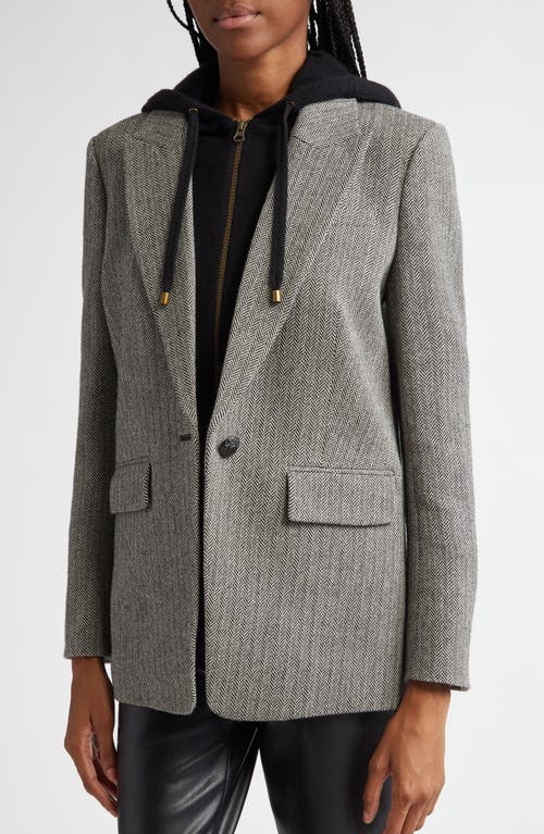 Shop Veronica Beard Vega Herringbone Tweed Virgin Wool Dickey Jacket In Black/white