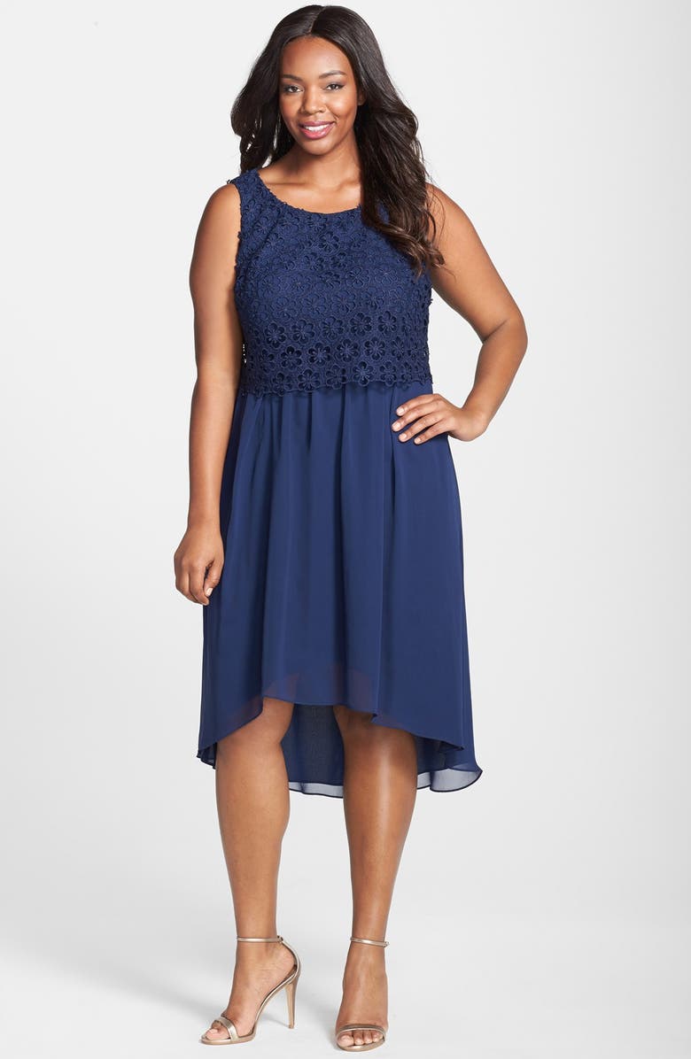 Adrianna Papell Lace Popover Chiffon High/Low Dress (Plus Size) | Nordstrom