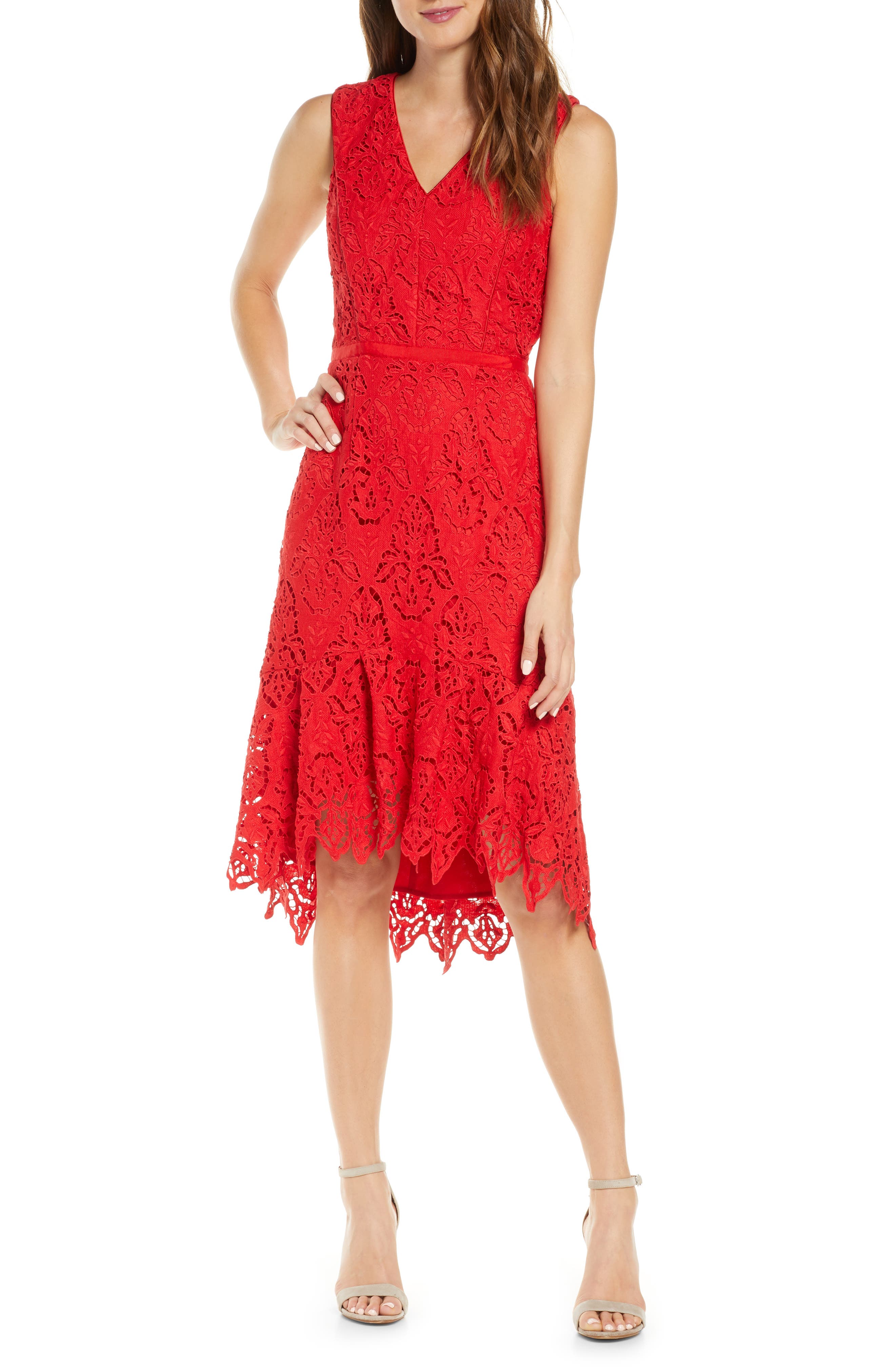 nordstrom red lace dress