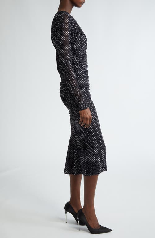 Shop Dolce & Gabbana Dolce&gabbana Polka Dot Ruched Long Sleeve Tulle Dress In Black/white