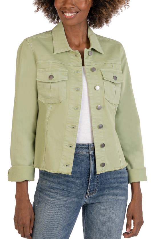 Kut From The Kloth Kara Fray Hem Cotton Blend Trucker Jacket In Cactus