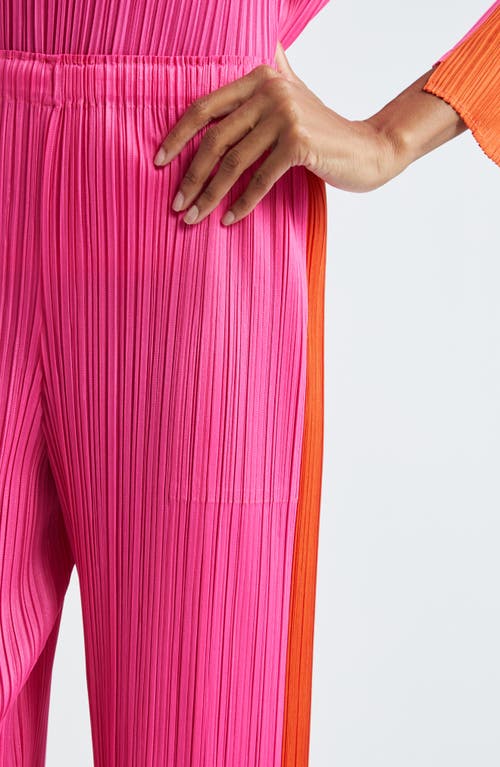Issey Miyake Pleats Please  Comet Pleated Colorblock Crop Wide Leg Pants In Bright Pink