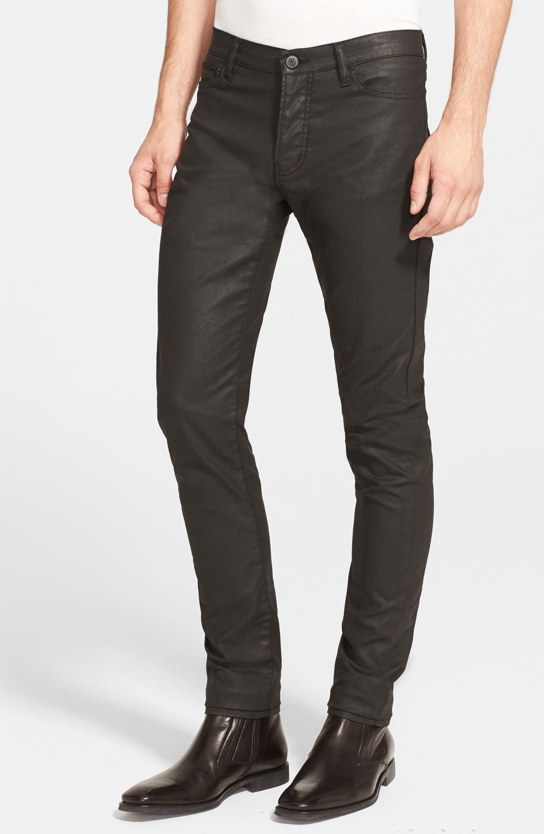 men's black waxed denim jeans