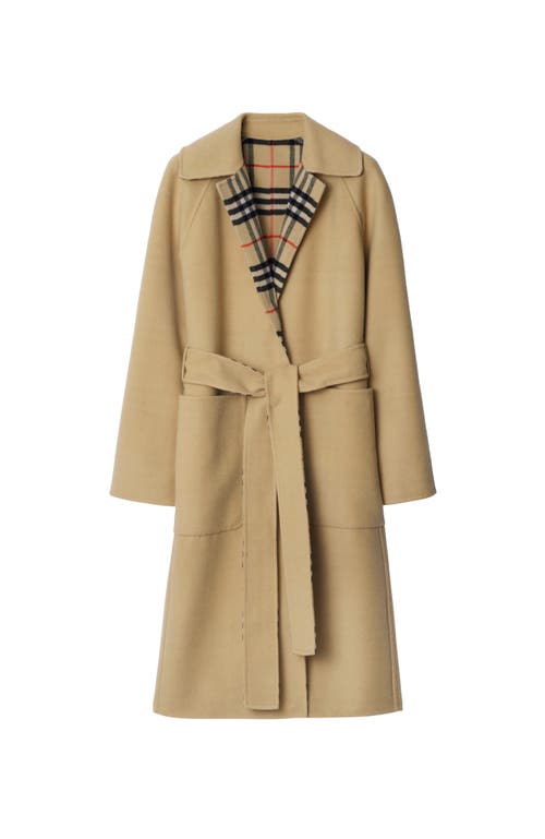 Shop Burberry Long Reversible Check Wool Car Coat In Flax