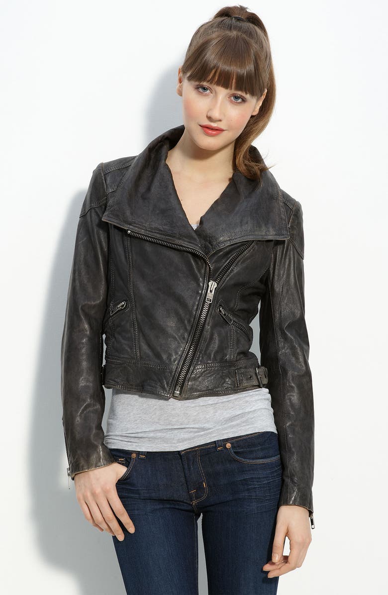 Distressed Leather Moto Jacket