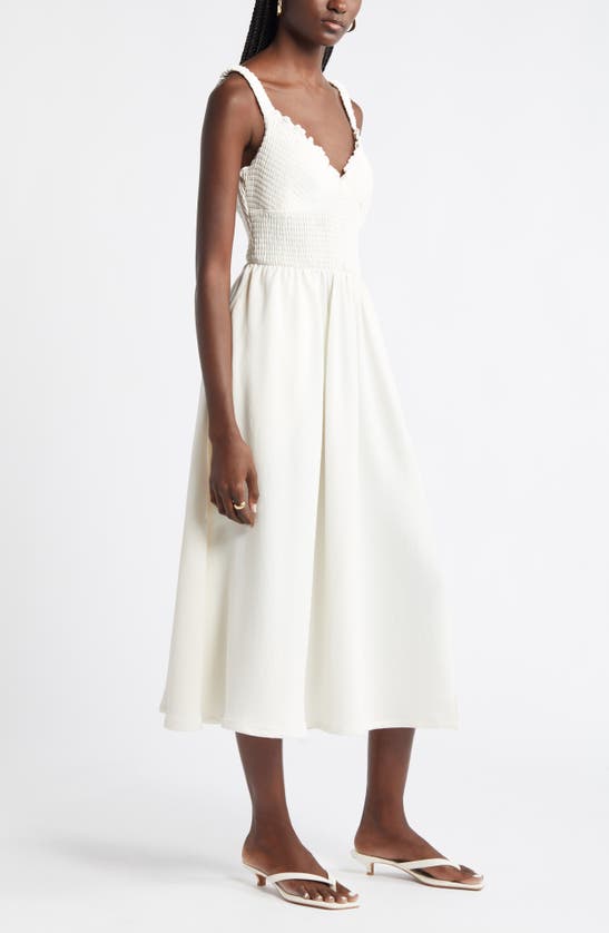 Nordstrom Smocked Bodice Sleeveless Midi Dress In Ivory Pristine