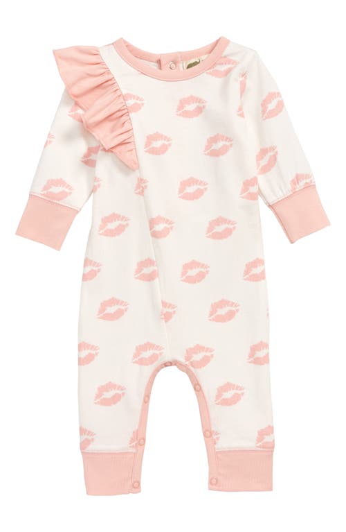 Monica + Andy Lip Print Ruffle Romper in Sealed With A Kiss