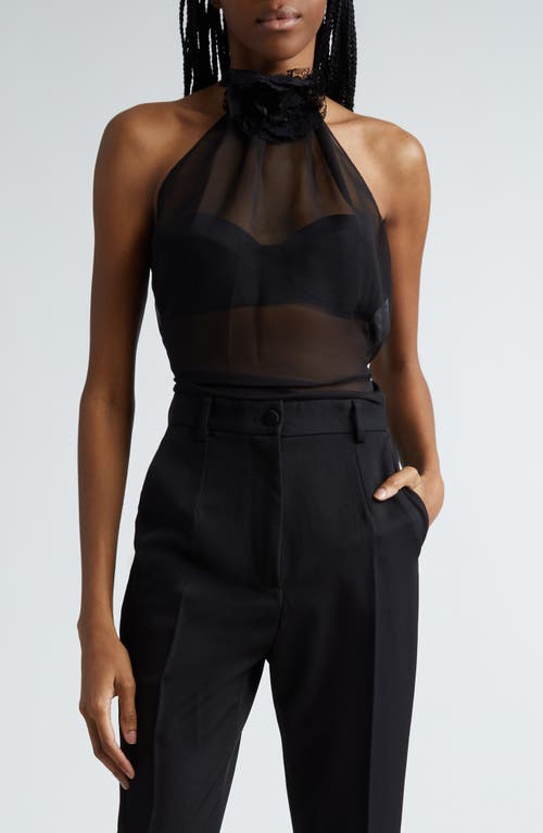 Dolce & Gabbana Rosette Silk Blend Chiffon Halter Top Nero at Nordstrom, Us