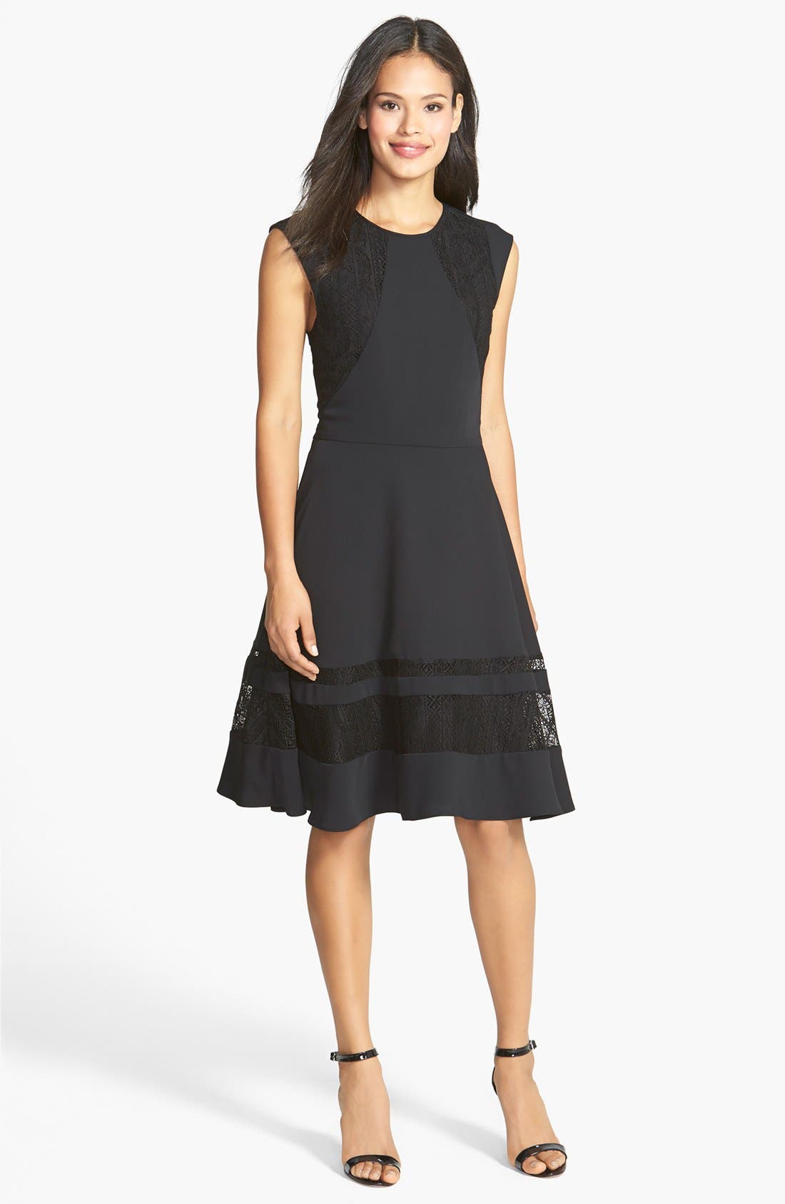 lace panel fit and flare dress