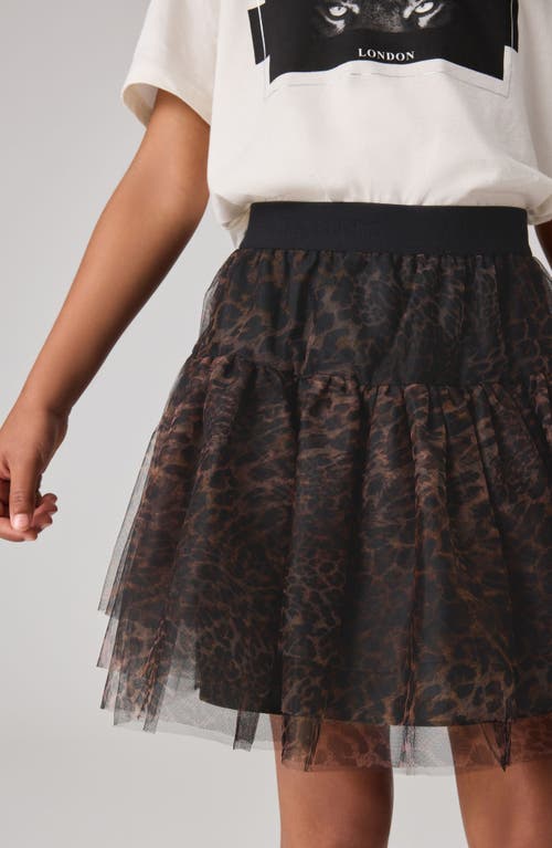 Shop Allsaints Sm By  Kids' Leopard Print Tiered Tulle Skirt In Brown