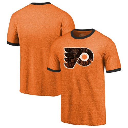 Majestic Threads Men's Majestic Threads Heathered Orange Philadelphia Flyers Ringer Contrast Tri-Blend T-Shirt in Heather Orange