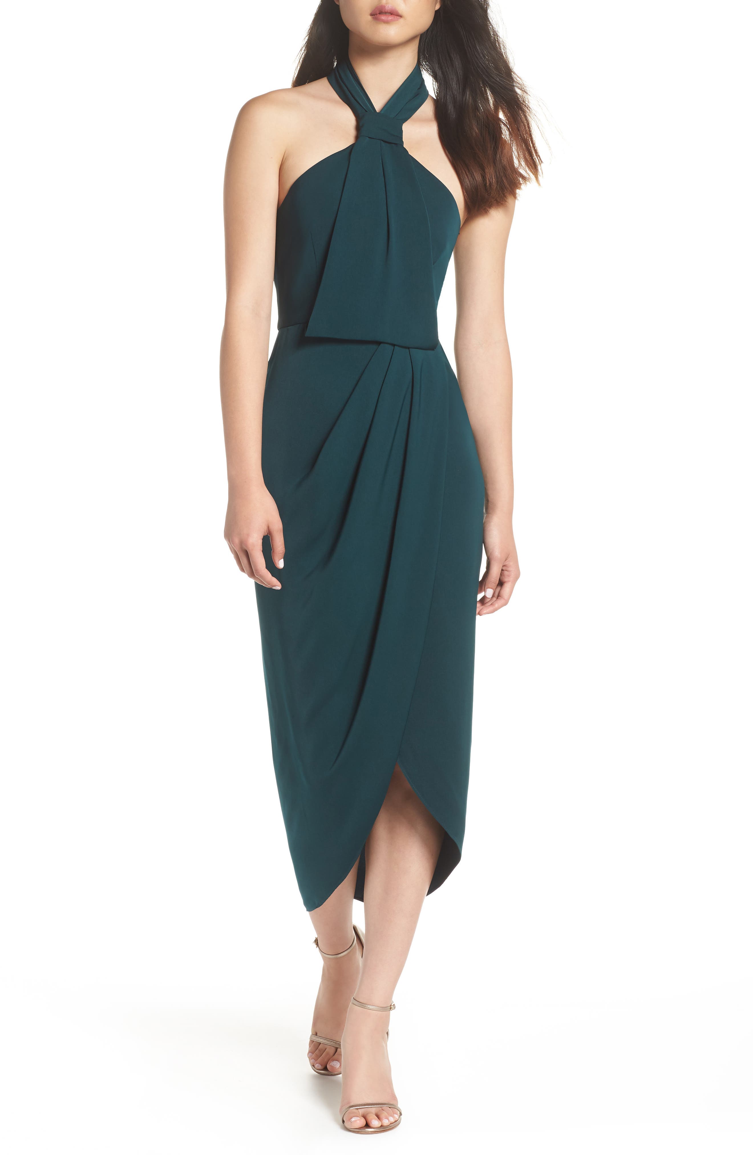 Shona Joy Knotted Tulip Hem Midi Dress, Green