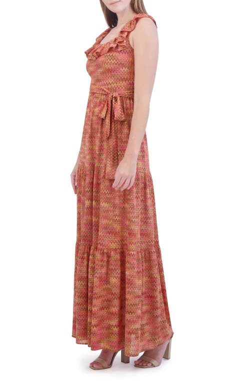 Shop Eliza J Chevron Stripe Tiered Ruffle Maxi Dress In Orange Mult