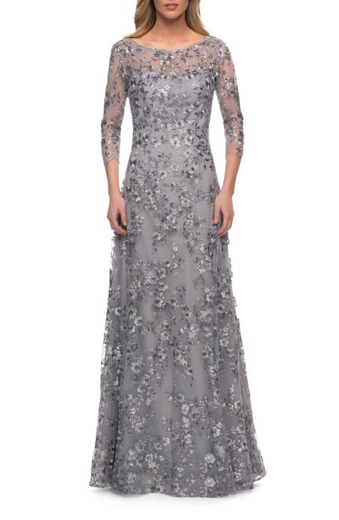 Metallic Sequin & Lace A-Line Gown
