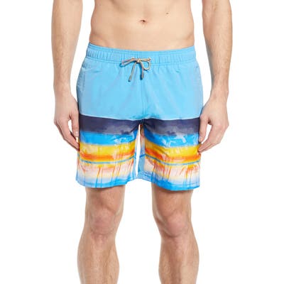 Bugatchi Print Swim Trunks, Blue