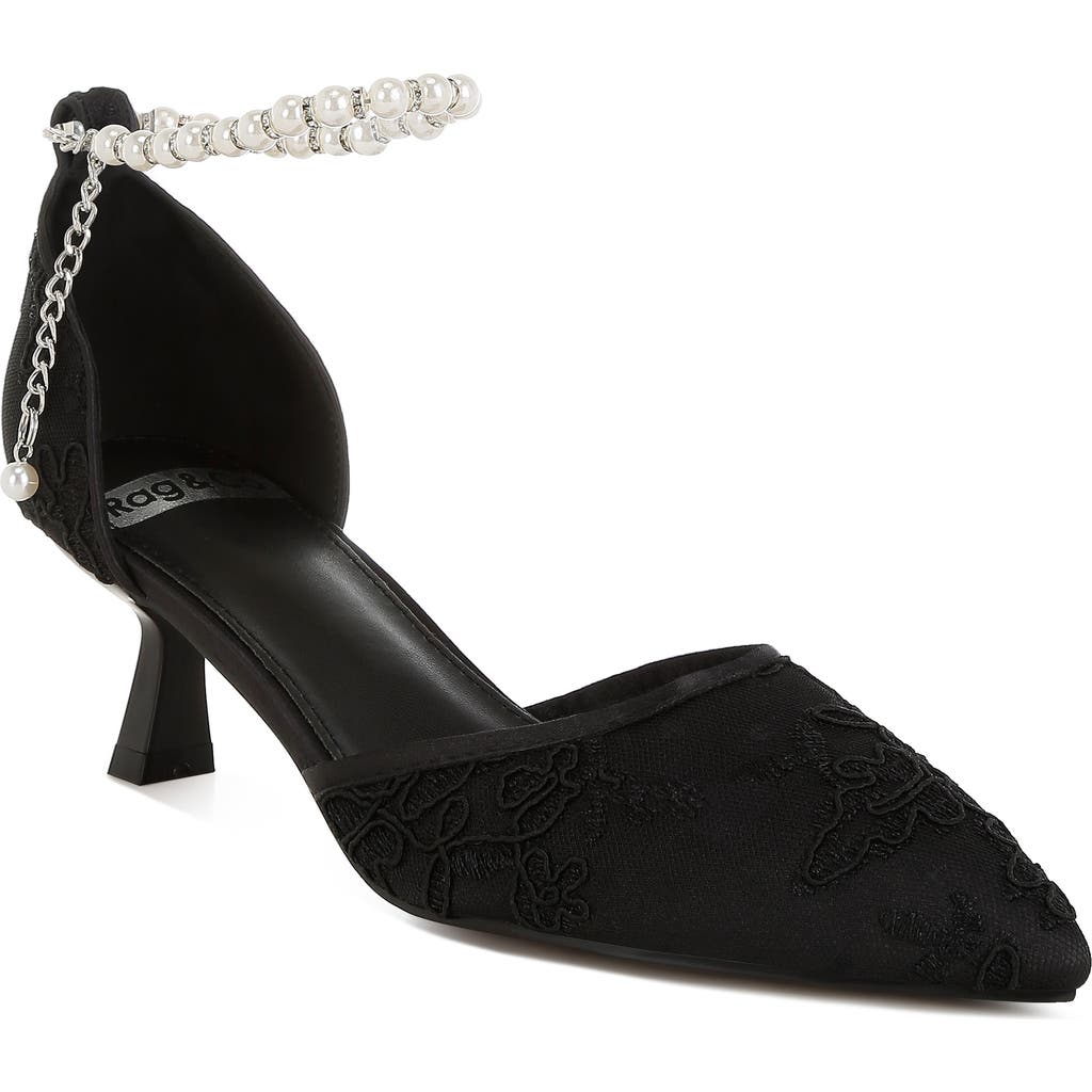 Rag & Co Bruna Faux Pearl Ankle Tie Lace Pump In Black