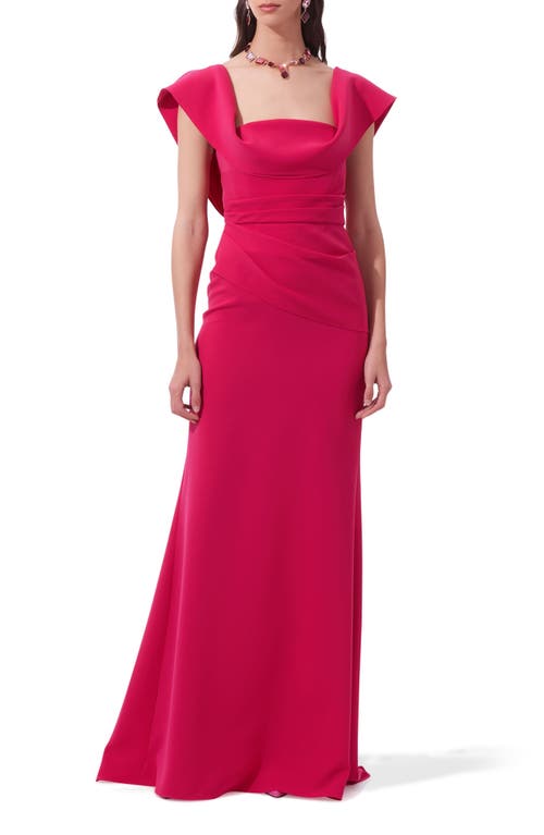 Shop Carolina Herrera Drape Neck Flared Gown In Cerise Pink