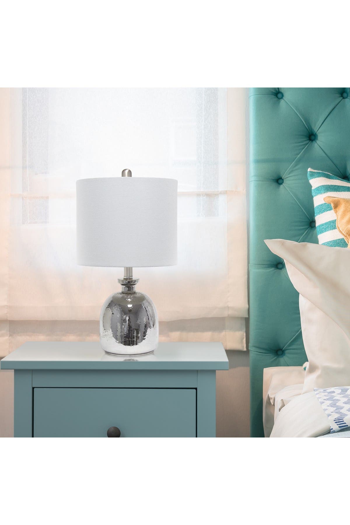 Lalia Home Metallic Gray Hammered Glass Jar Table Lamp With Grey Linen Shade In Silver