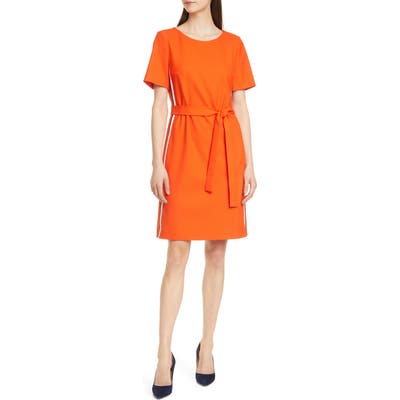 Boss Dasanna Belted Short Sleeve A-Line Dress, Orange