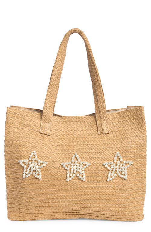 Shop Collection Xiix Imitation Pearl Bead Straw Tote Bag In Beige Stars