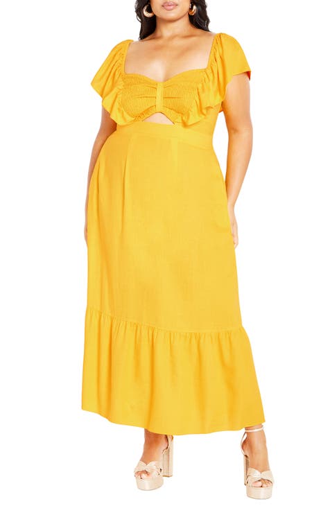 Alora Flutter Sleeve Cutout Maxi Dress (Plus)