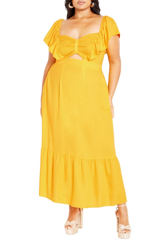 City Chic Alora Flutter Sleeve Cutout Maxi Dress In Citrus