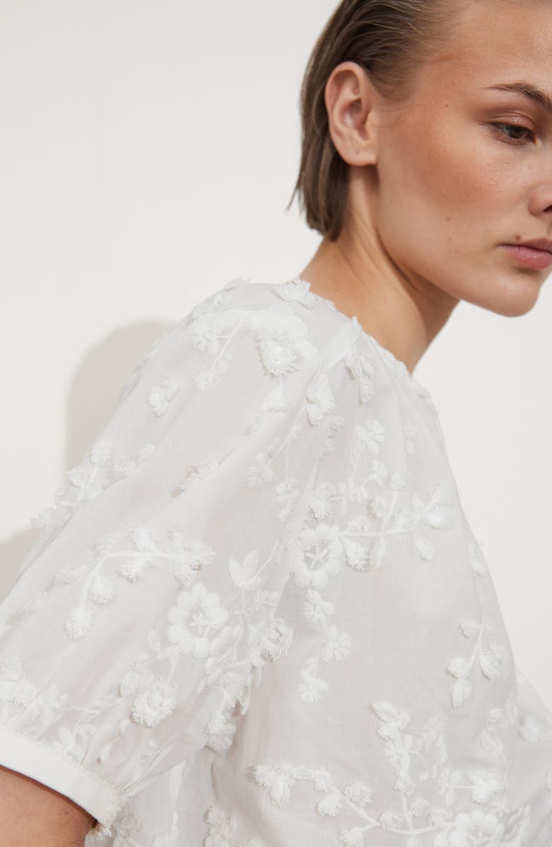 & Other Stories Floral Texture Front Button Cotton Top, Alternate, color, White Light