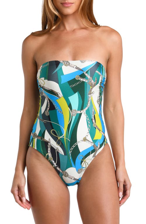 Tory Bandeau One-Piece Swimsuit in Blue/Green