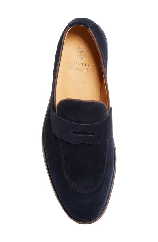 Shop Brunello Cucinelli Suede Penny Loafer In Blue