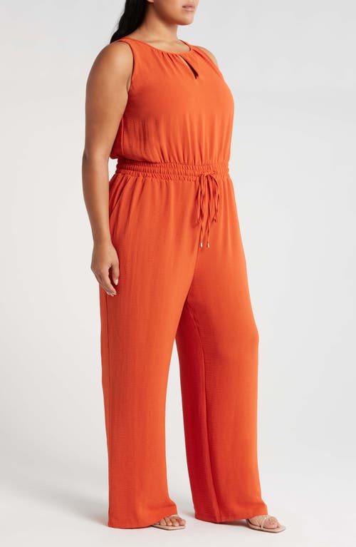 Shop Tahari Asl Smock Waist Wide Leg Jumpsuit In Lava