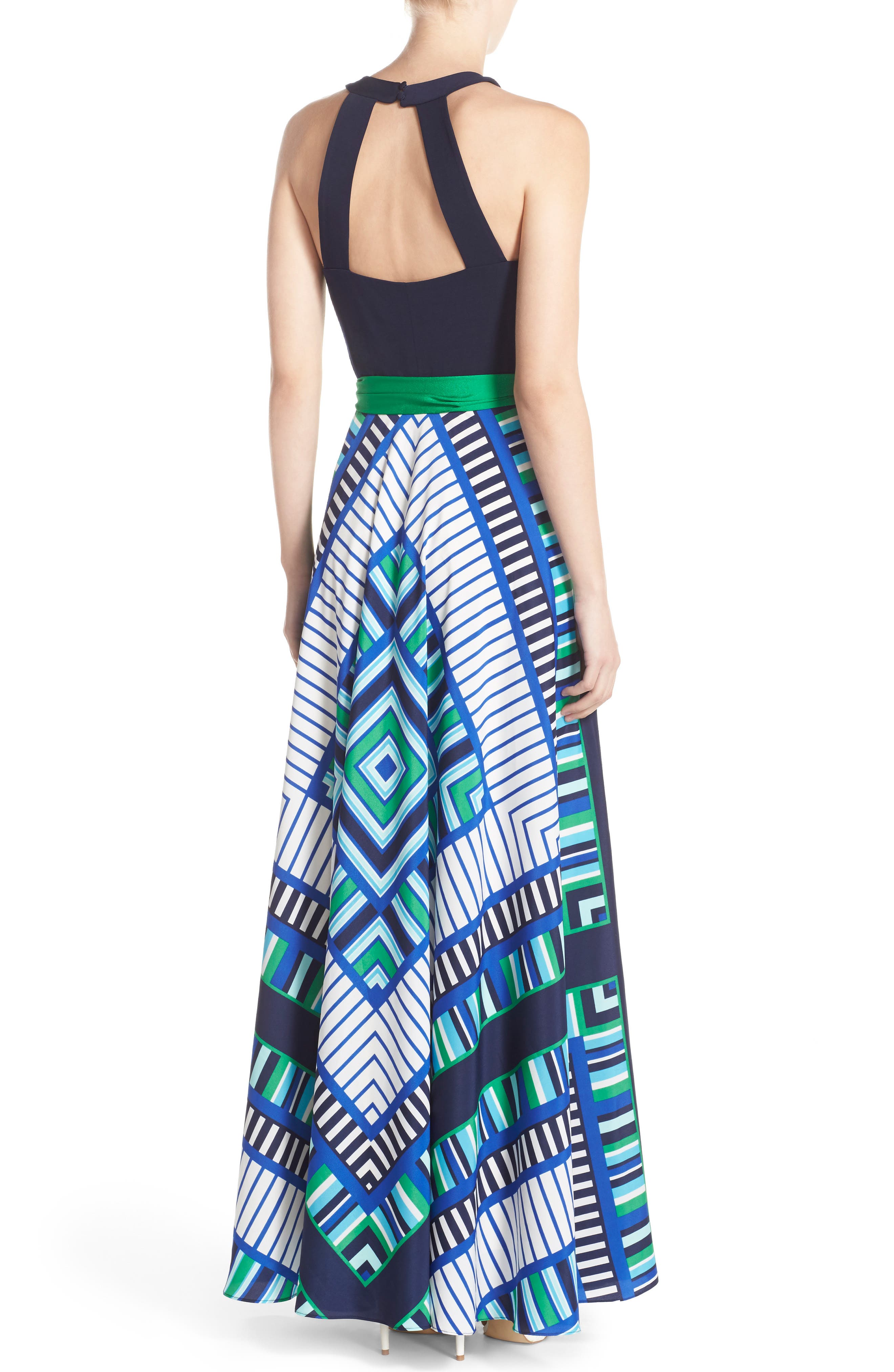 eliza j scarf print jersey & crêpe de chine maxi dress