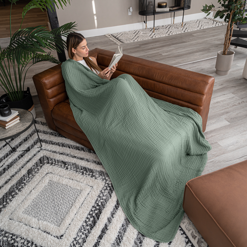 Comfy Cubs Adult Muslin Blanket In Fern