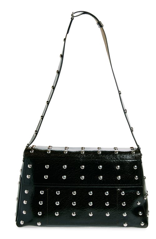 Shop Alexander Mcqueen Large Slouch Studded Crackled Leather Messenger Bag In Black/caramel/silver