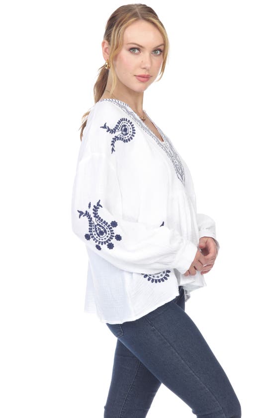 Shop Rain Embroidered Long Sleeve Tunic In White